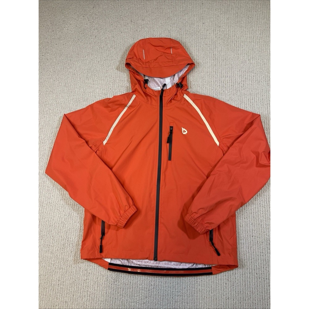 Baleaf Men's Medium Full Zip Rain Jacket Windbreaker Orange Red